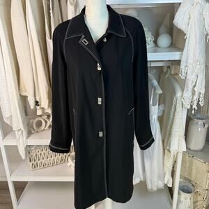 Platinum Utex Long coat sz. Large Tall black, white stitching. #4428